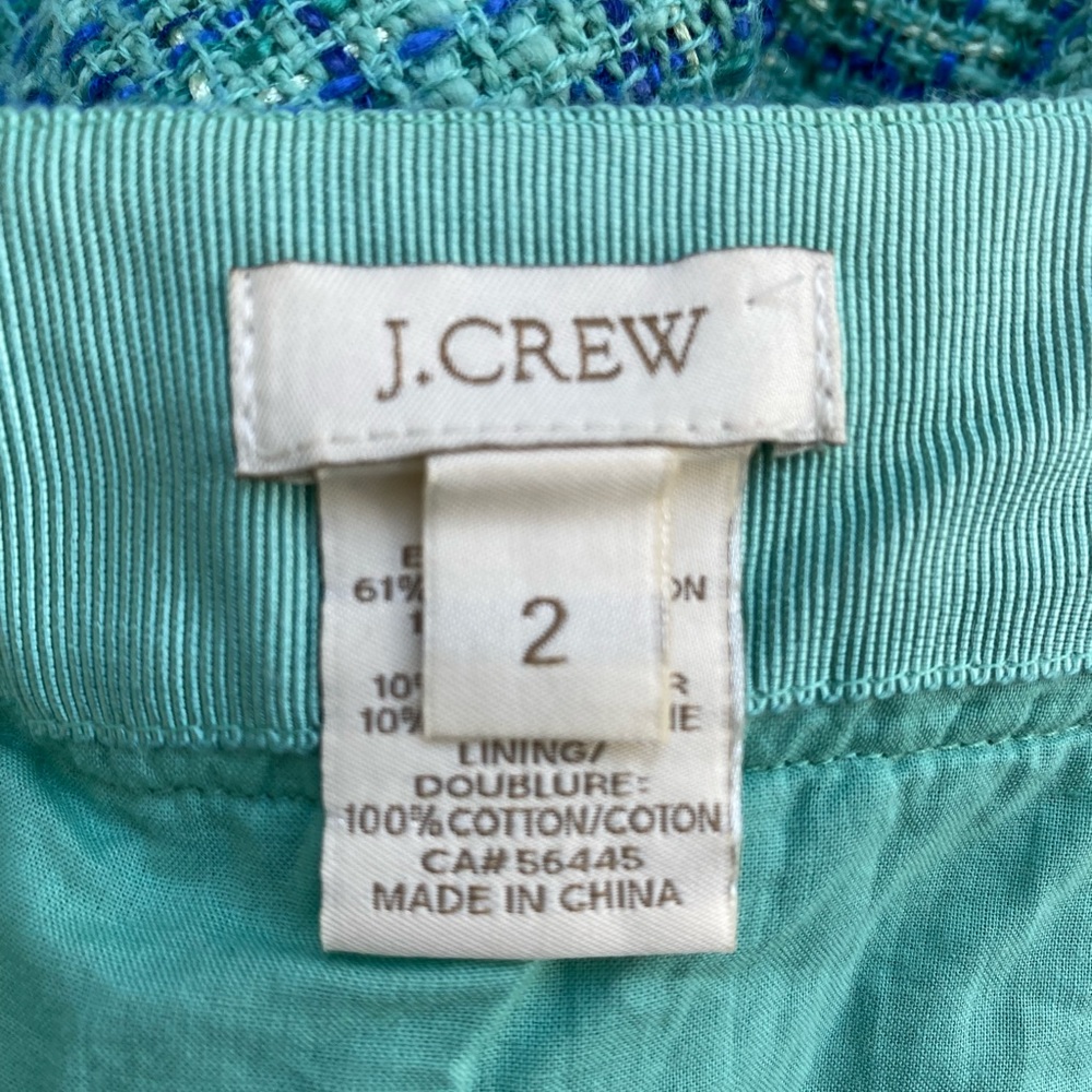 J. CREW Pleated Skirt in Blue Green Tweed. Size: 2 - Picture 8 of 9
